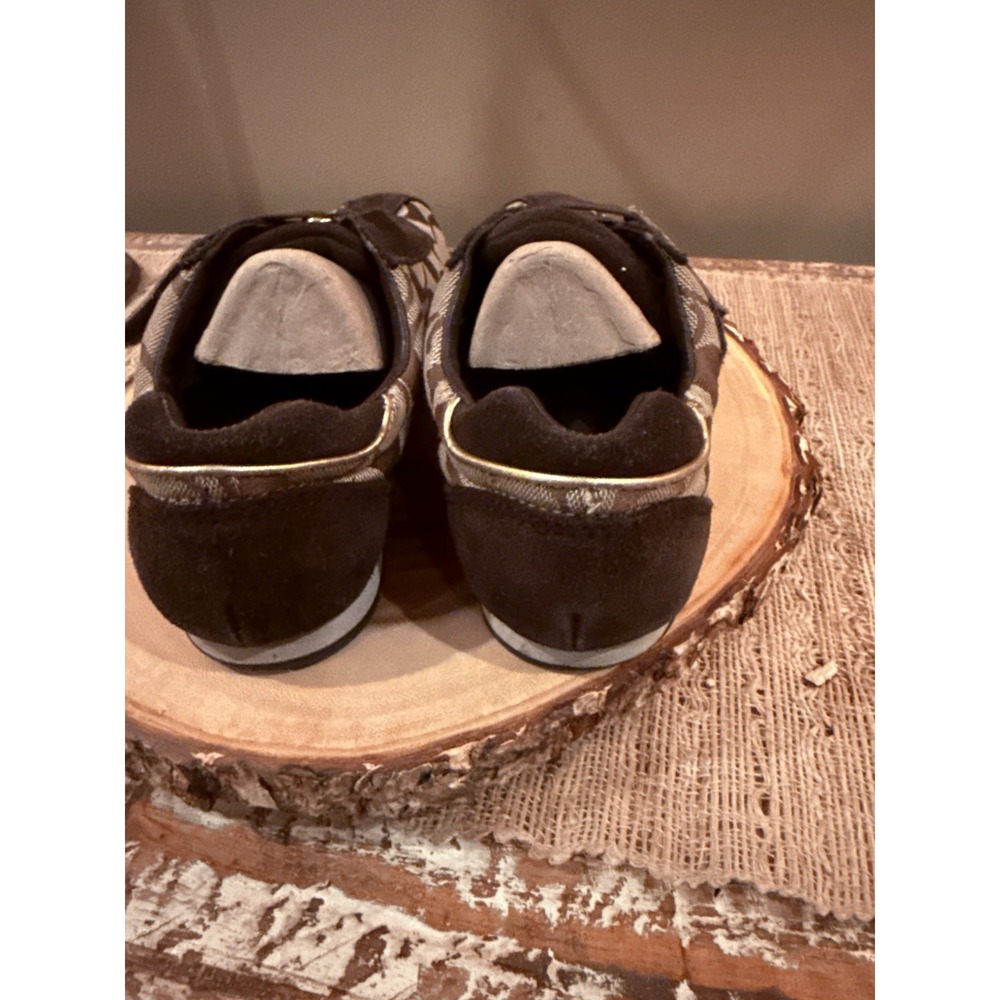Coach Kyrie Signature Logo Canvas Suede Athletic Sneaker Women's 6.5M Brown Gold - Picture 11 of 16